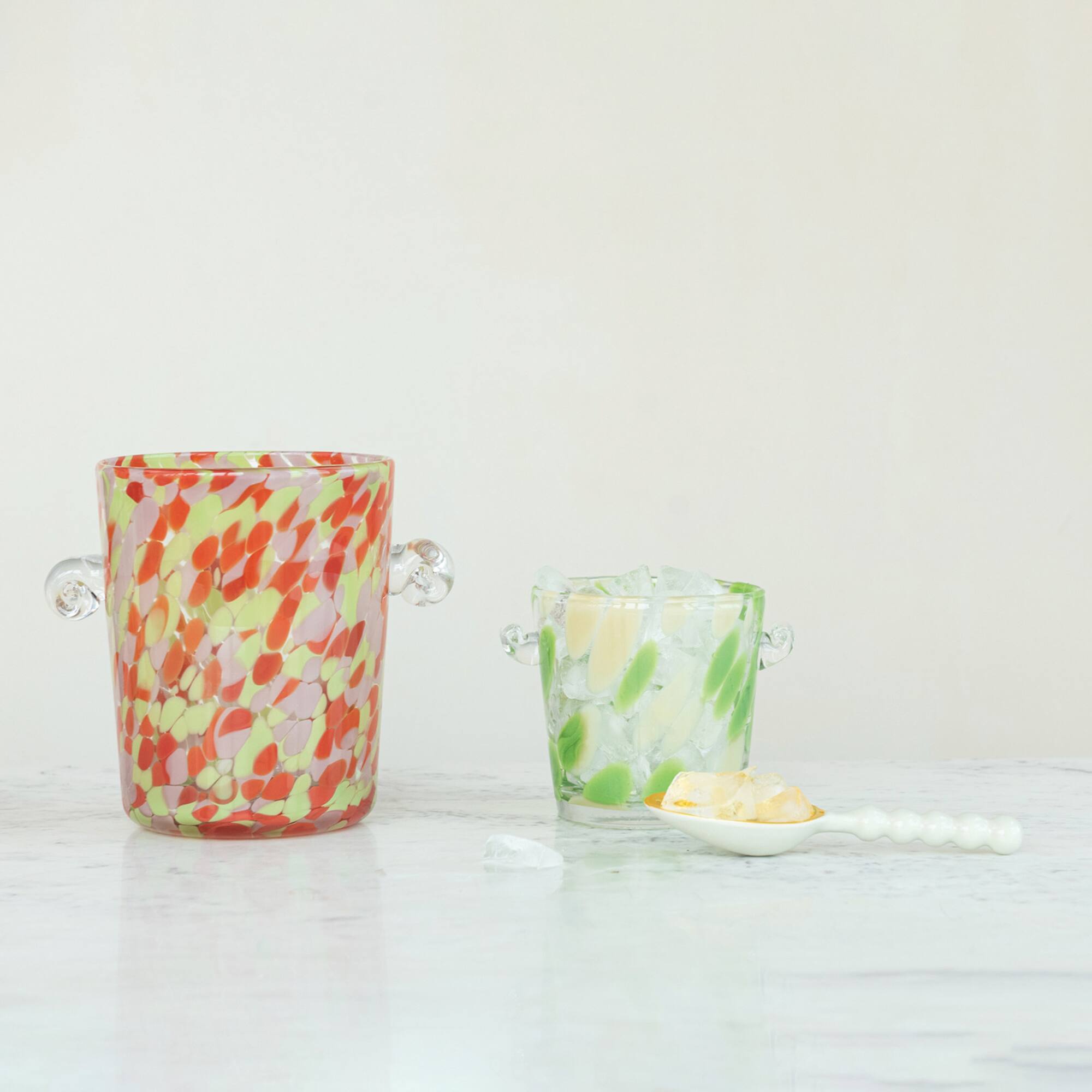 Hello Honey 32-Ounce Confetti Glass Ice Bucket with Handles, Yellow and Green
